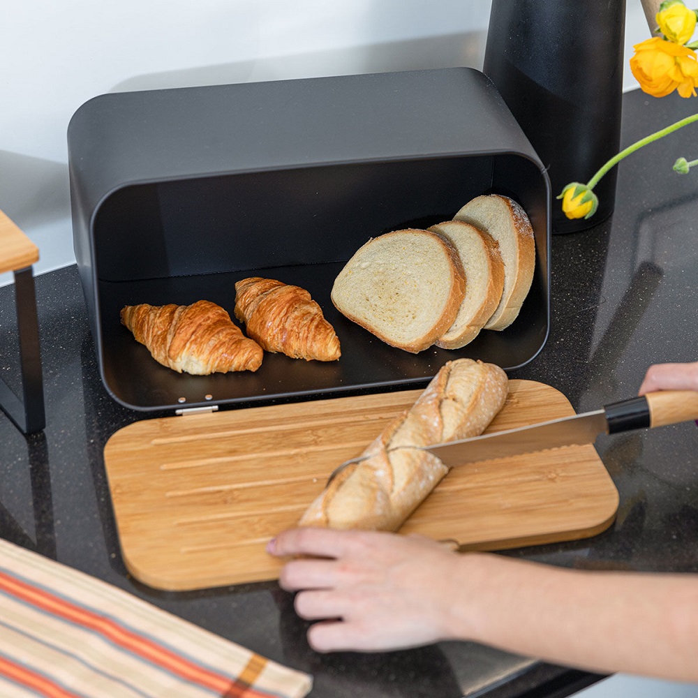 Ψωμιέρα Μεταλλική Μαύρη Με Καπάκι Bamboo 34,5x19xH17cm Essentials εstia Home Art 01-12861 - 5