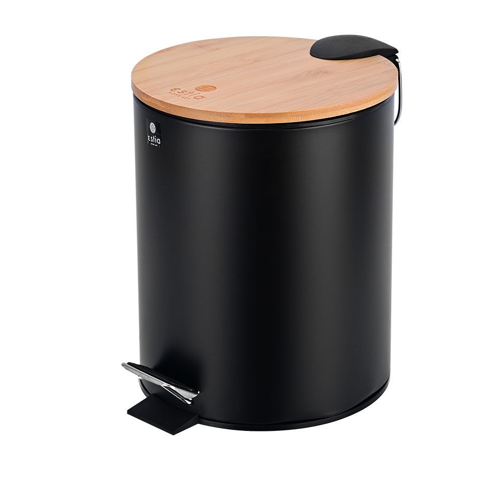 Χαρτοδοχείο Μπάνιου Μεταλλικό Soft Close 5Lt Μαύρο Bamboo Essentials εstia Home Art 02-12748 - 2