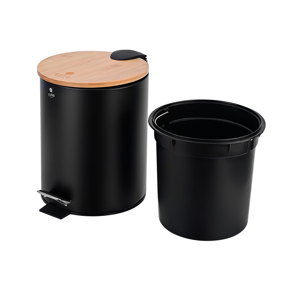Χαρτοδοχείο Μπάνιου Μεταλλικό Soft Close 5Lt Μαύρο Bamboo Essentials εstia Home Art 02-12748 - 4
