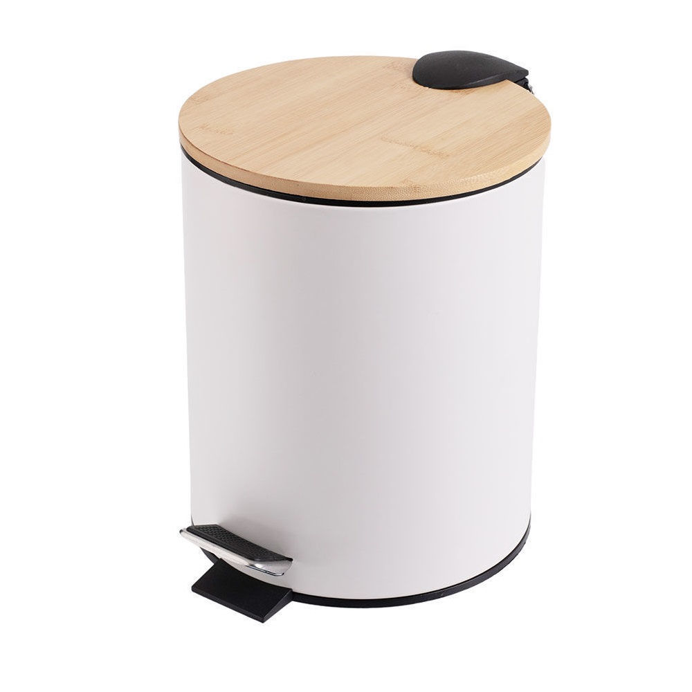 Χαρτοδοχείο Μπάνιου Μεταλλικό Soft Close 5Lt Λευκό Bamboo Essentials εstia Home Art 02-12731 - 2