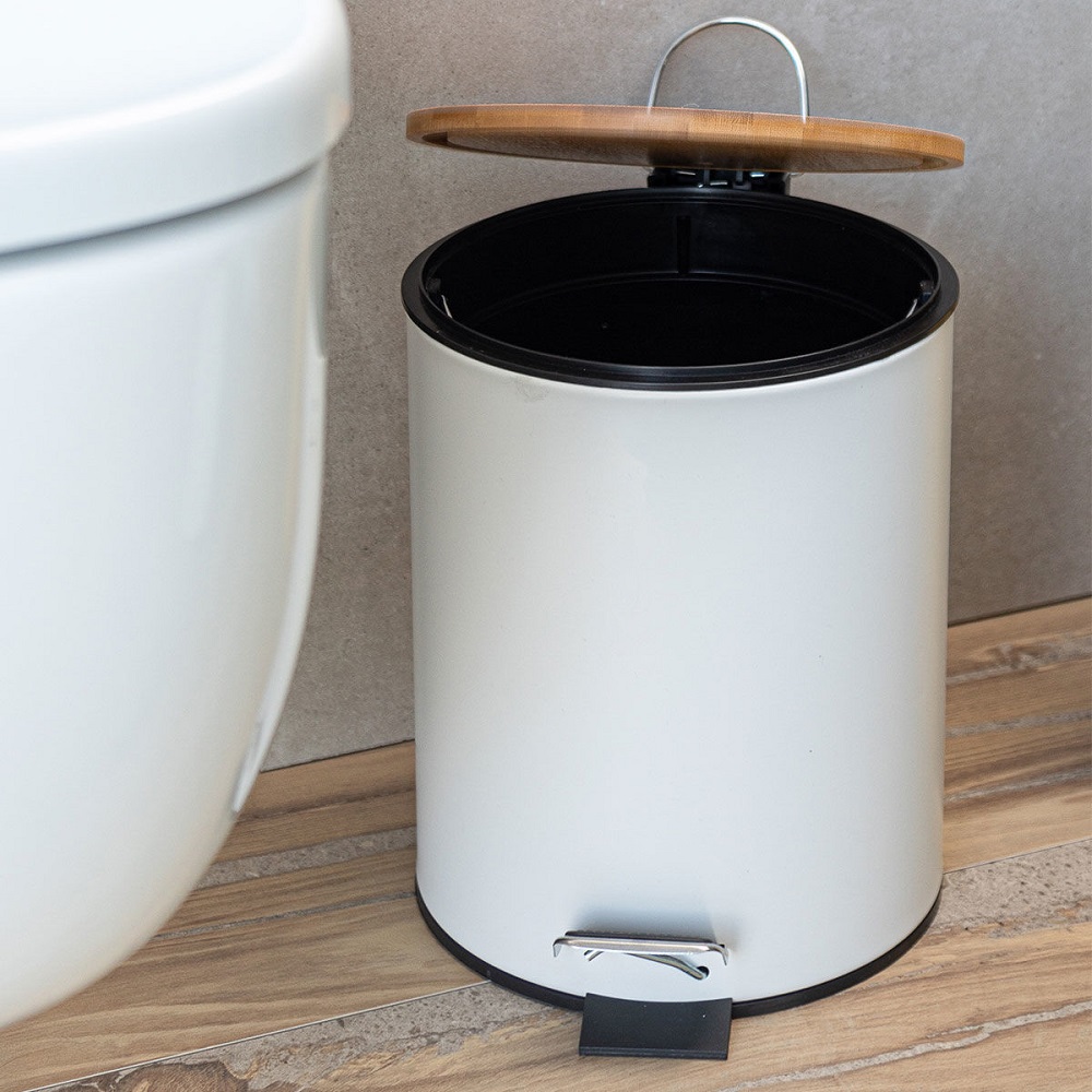 Χαρτοδοχείο Μπάνιου Μεταλλικό Soft Close 5Lt Λευκό Bamboo Essentials εstia Home Art 02-12731 - 4