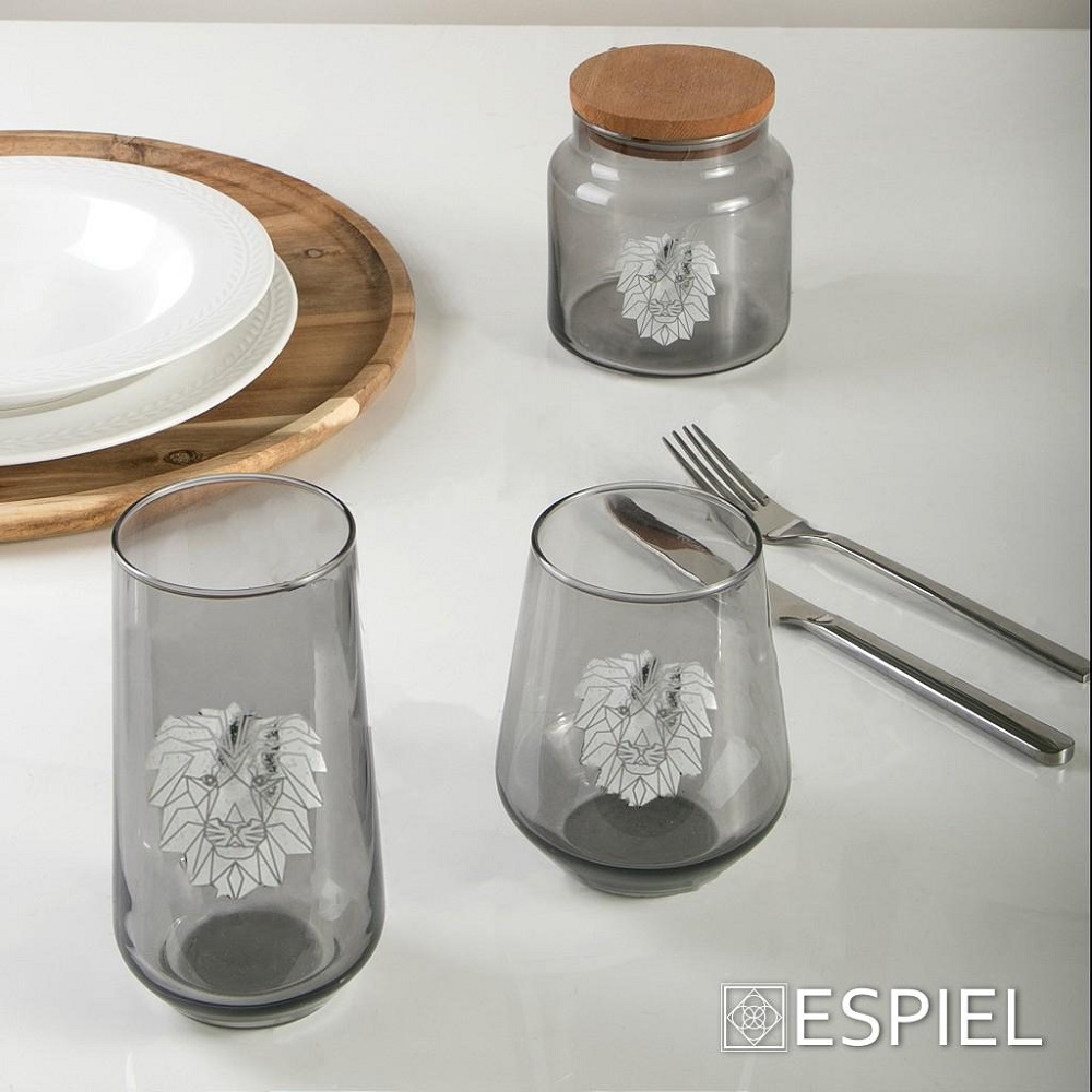 Δοχείο Γυάλινο 635ml Ασημί Φ10xH11cm Με Καπάκι Jungle Lion Espiel RAB621 - 2