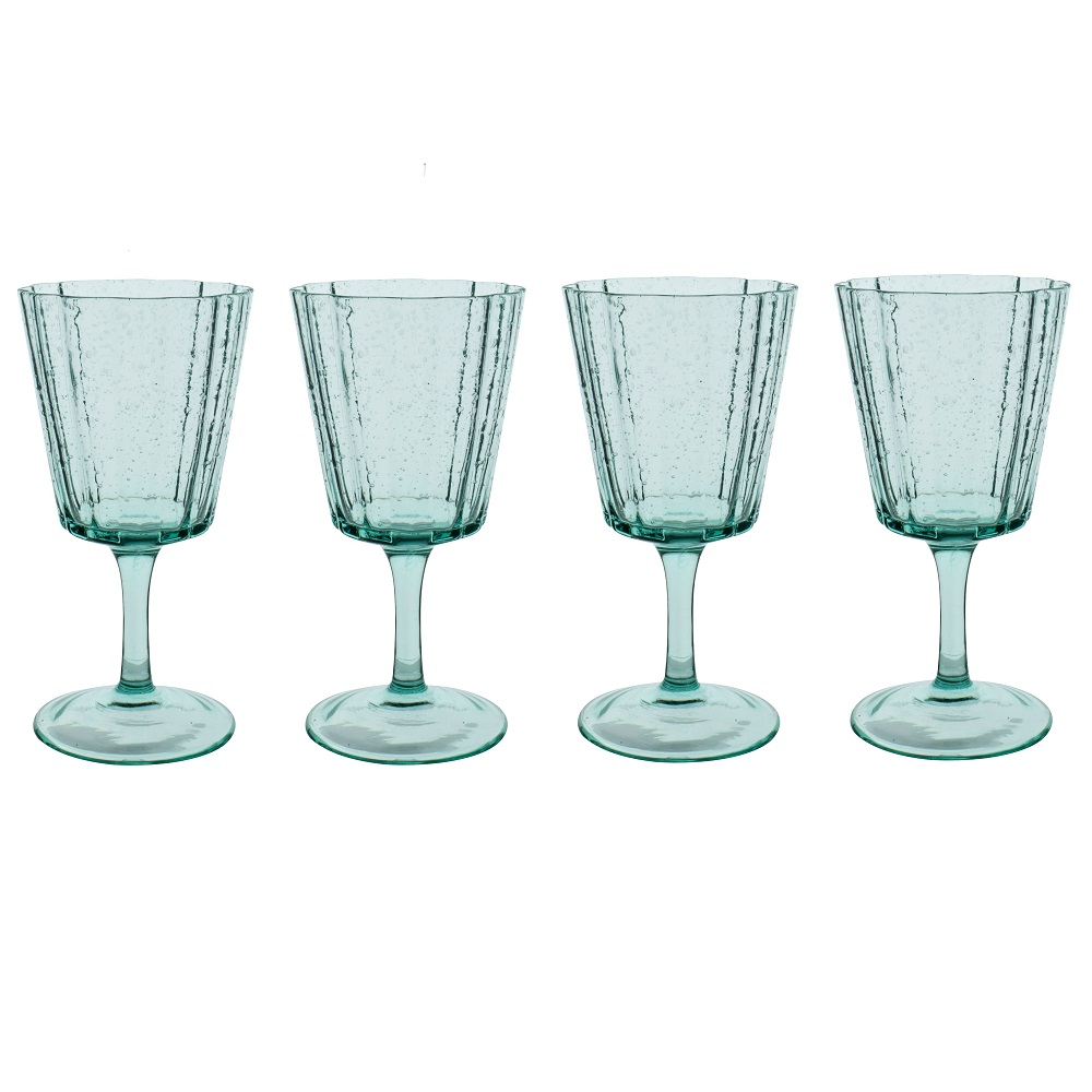 Ποτήρια Κρασιού 270ml Φ8,4xH16,3cm Πράσινο Φυσητό Γυαλί Σετ 4 τμχ Σε Συσκευασία Δώρου Laura Ashley LA183206 - 1