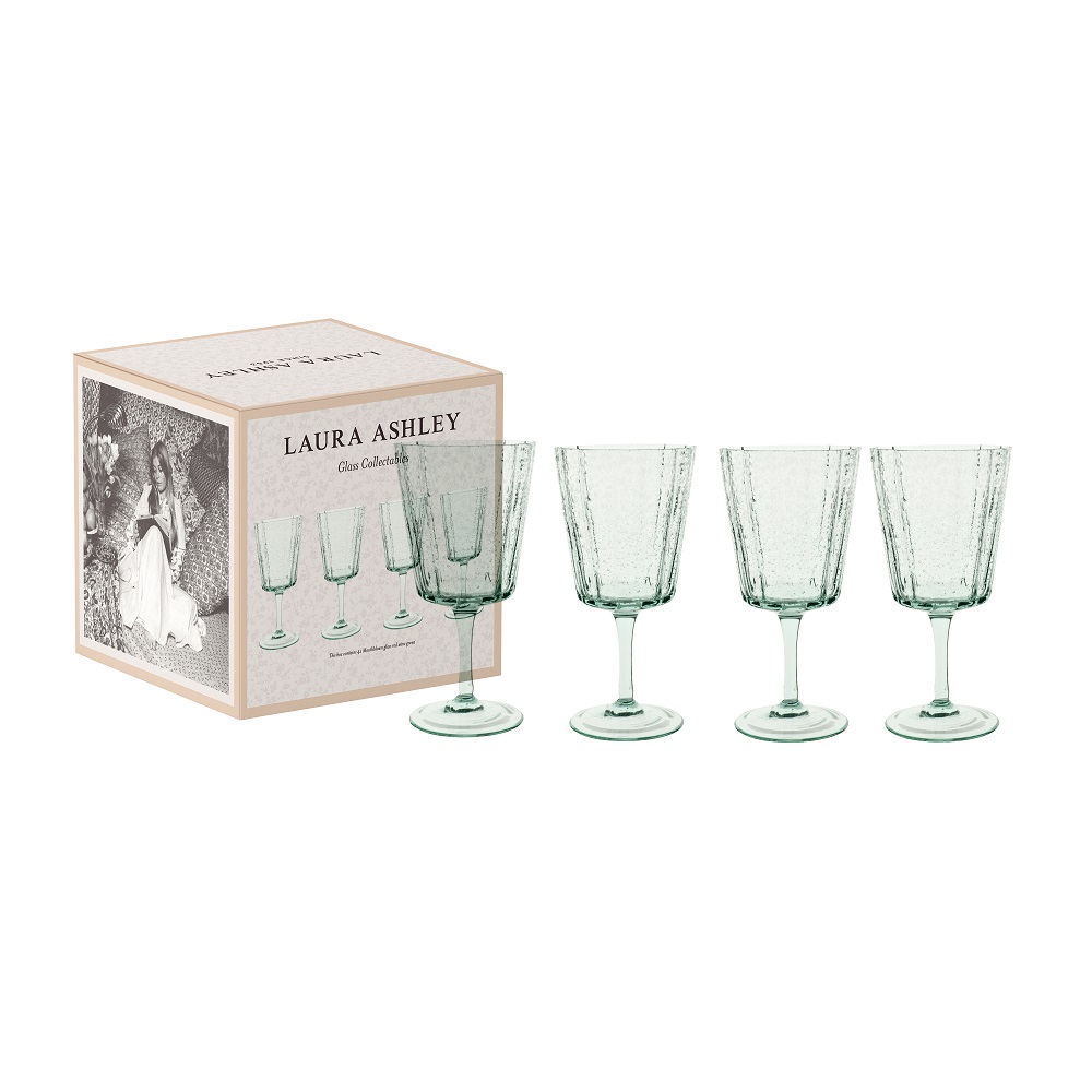 Ποτήρια Κρασιού 380ml Φ9,2xH17,9cm Πράσινο Φυσητό Γυαλί Σετ 4 τμχ Σε Συσκευασία Δώρου Laura Ashley LA183208 - 2