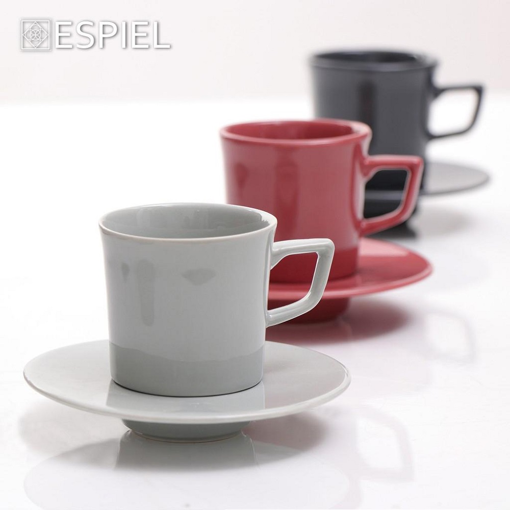 Φλιτζάνι Πορσελάνης Espresso 100ml & Πιατάκι Ø11xH7cm Anthracite Essentials Espiel OWB105K6 - 2
