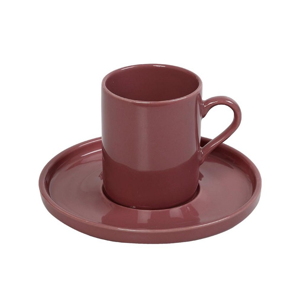 Φλιτζάνι Πορσελάνης Espresso 100ml & Πιατάκι Step Φ12,5xH7,5cm Pomegranate Essentials Espiel OWD104K6 - 1