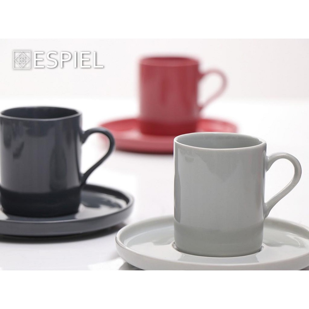 Φλιτζάνι Πορσελάνης Espresso 100ml & Πιατάκι Step Φ12,5xH7,5cm Pomegranate Essentials Espiel OWD104K6 - 2