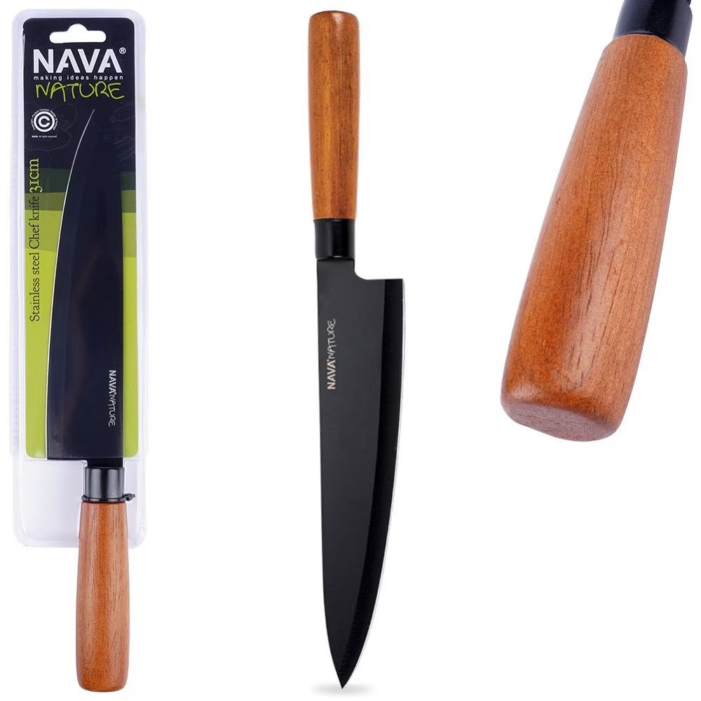 Μαχαίρι Chef Ανοξείδωτο 31cm Με Αντικολλητική Επίστρωση & Ξύλινη Λαβή Nature Nava 10-054-020 - 5