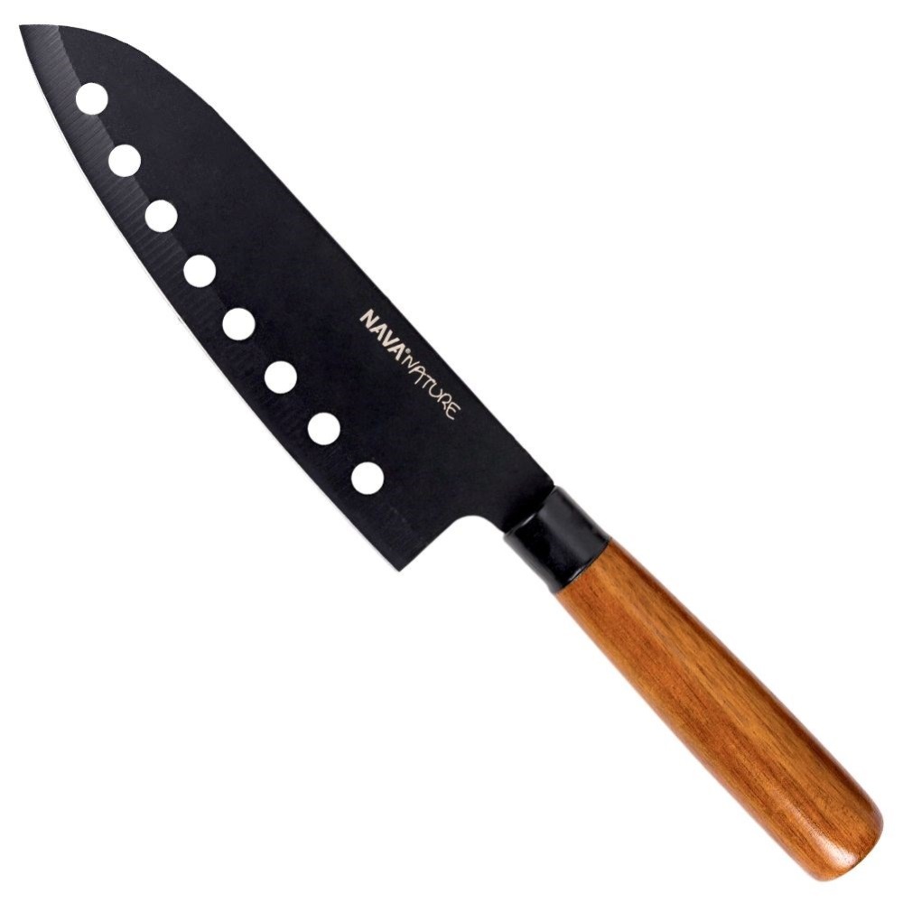 Μαχαίρι Santoku Ανοξείδωτο 29,5cm Με Αντικολλητική Επίστρωση & Ξύλινη Λαβή Nature Nava 10-054-021 - 