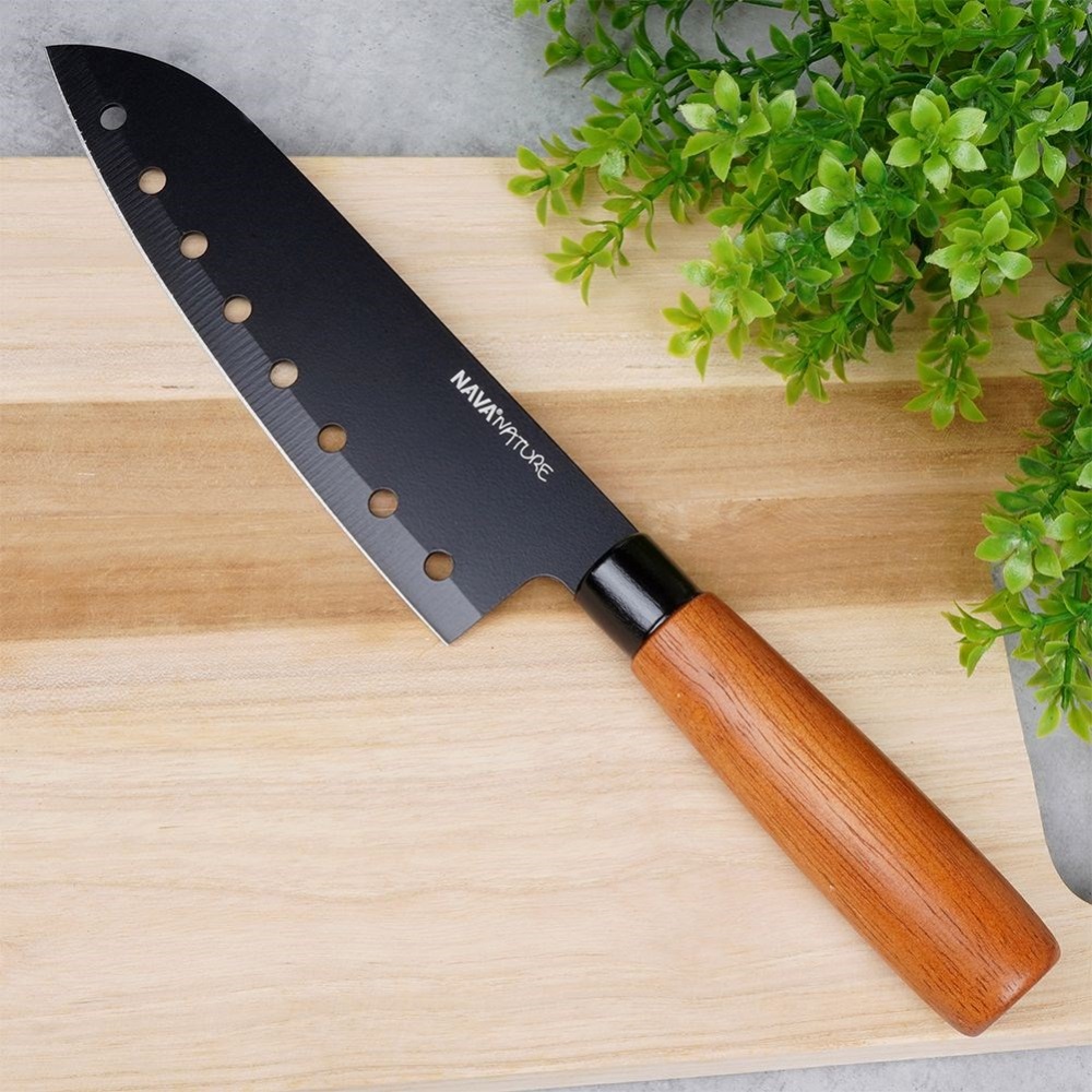 Μαχαίρι Santoku Ανοξείδωτο 29,5cm Με Αντικολλητική Επίστρωση & Ξύλινη Λαβή Nature Nava 10-054-021 - 2