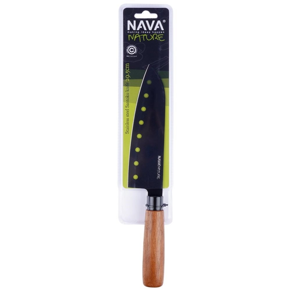 Μαχαίρι Santoku Ανοξείδωτο 29,5cm Με Αντικολλητική Επίστρωση & Ξύλινη Λαβή Nature Nava 10-054-021 - 4