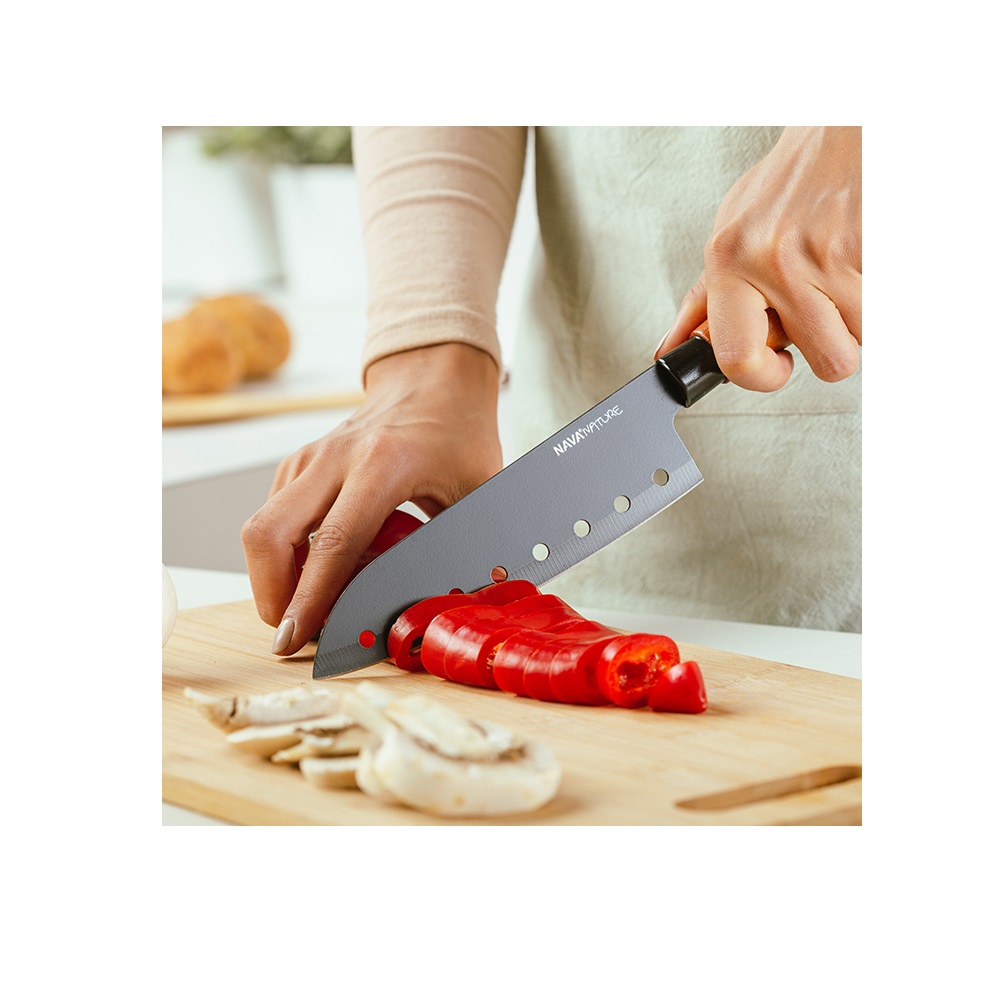 Μαχαίρι Santoku Ανοξείδωτο 29,5cm Με Αντικολλητική Επίστρωση & Ξύλινη Λαβή Nature Nava 10-054-021 - 5