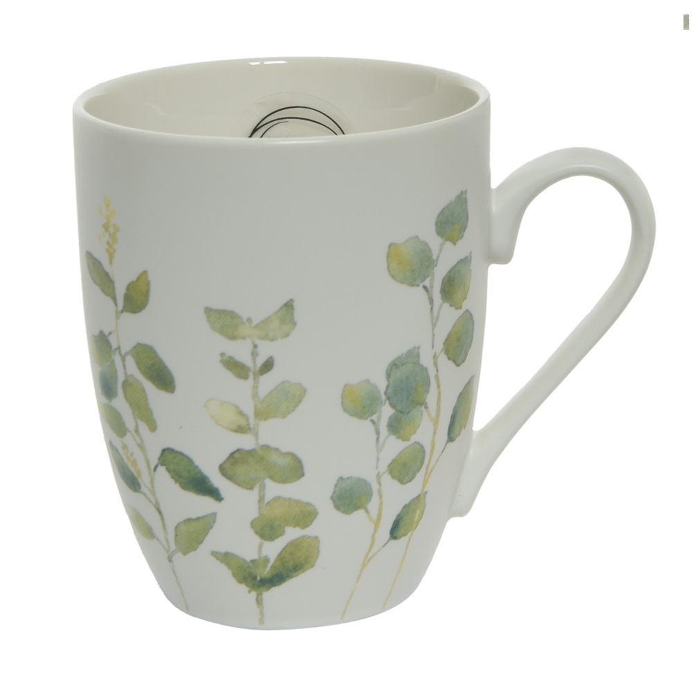 Κούπα Πορσελάνη Ματ Λευκή Με Πράσινα Λουλούδια 8x11x10,5cm Kaemingk 826564-1 - 