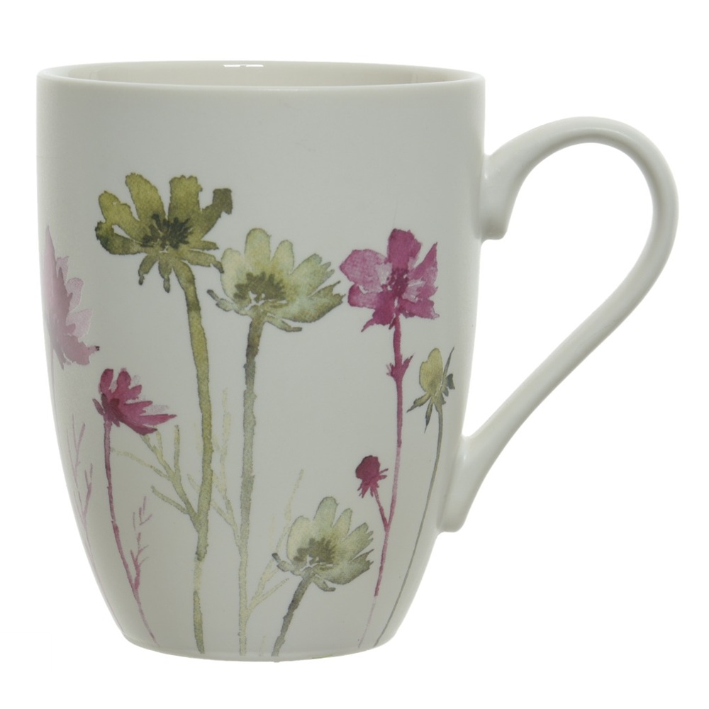 Κούπα Πορσελάνη Ματ Λευκή Με Ροζ-Πράσινα Λουλούδια 8x11x10,5cm Kaemingk 826564-2 - 