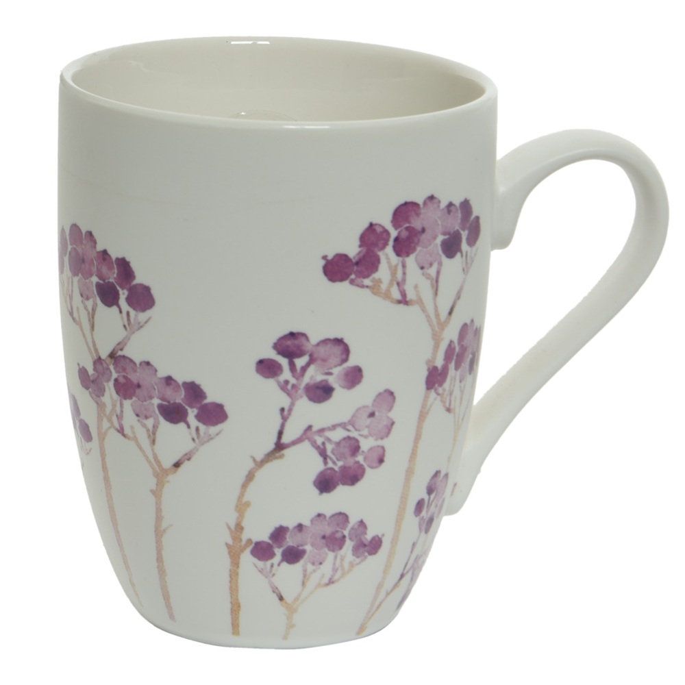 Κούπα Πορσελάνη Ματ Λευκή Με Μωβ Λουλούδια 8x11x10,5cm Kaemingk 826564-3 - 