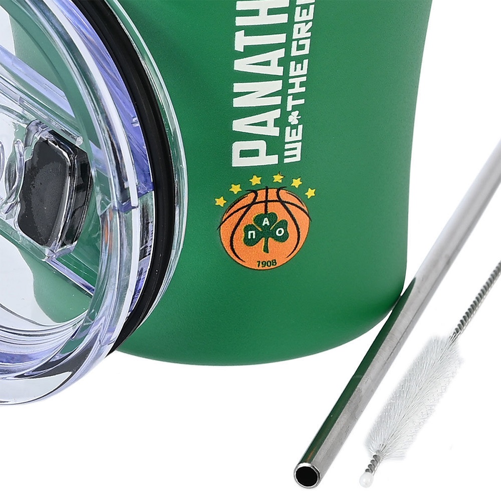 Ποτήρι Ισοθερμικό Panathinaikos BC Edition Διπλού Τοιχώματος Ανοξείδωτο 18/10 350ml Με Ανοξείδωτο Καλαμάκι & Βουρτσάκι Καθαρισμού εstia Home Art 00-13257 - 3