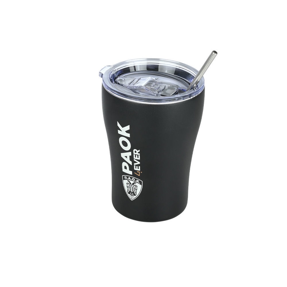 Ποτήρι Ισοθερμικό PAOK BC Edition Διπλού Τοιχώματος Ανοξείδωτο 18/10 350ml Με Ανοξείδωτο Καλαμάκι & Βουρτσάκι Καθαρισμού εstia Home Art 00-13790 - 2