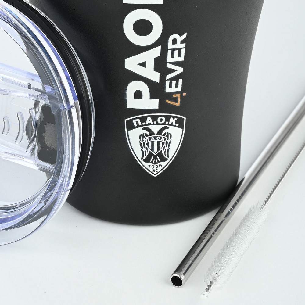 Ποτήρι Ισοθερμικό PAOK BC Edition Διπλού Τοιχώματος Ανοξείδωτο 18/10 350ml Με Ανοξείδωτο Καλαμάκι & Βουρτσάκι Καθαρισμού εstia Home Art 00-13790 - 4
