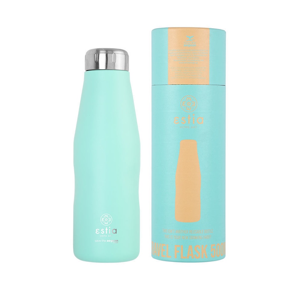 Μπουκάλι Ισοθερμικό Bermuda Green Διπλού Τοιχώματος 500ml Ανοξείδωτο 18/8 Save the Aegean εstia Home Art 01-9793 - 