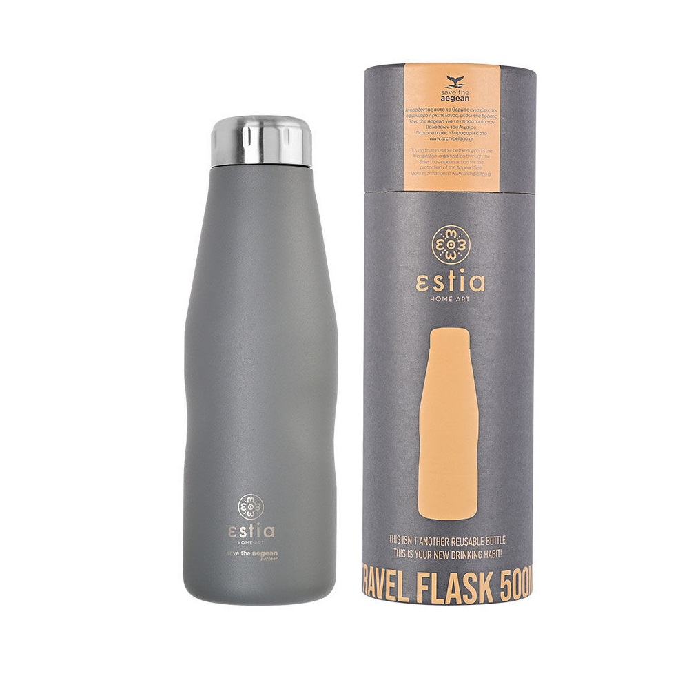 Μπουκάλι Ισοθερμικό Fjord Grey Διπλού Τοιχώματος 500ml Ανοξείδωτο 18/8 Save the Aegean εstia Home Art 01-8550 - 1