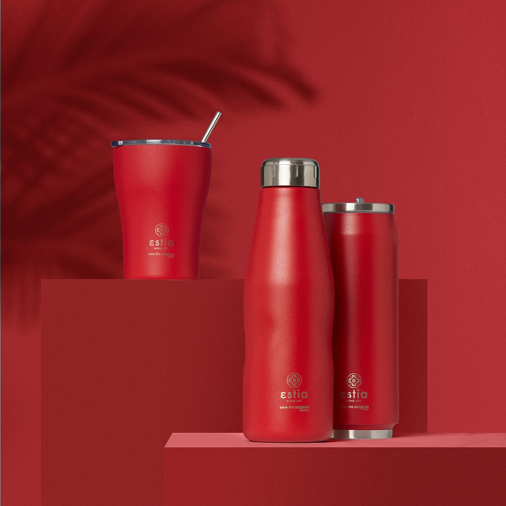 Μπουκάλι Ισοθερμικό Scarlet Red Διπλού Τοιχώματος 500ml Ανοξείδωτο 18/8 Save the Aegean εstia Home Art 01-8543 - 5
