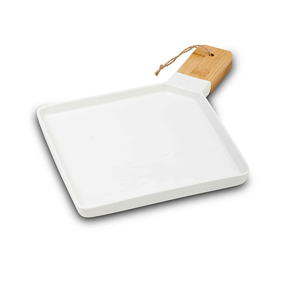 Πιατέλα Πορσελάνης Άσπρη 35x35cm Με Χερούλι Bamboo Terrestrial Nava 10-263-027 - 1