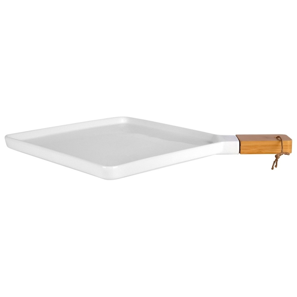 Πιατέλα Πορσελάνης Άσπρη 35x35cm Με Χερούλι Bamboo Terrestrial Nava 10-263-027 - 3