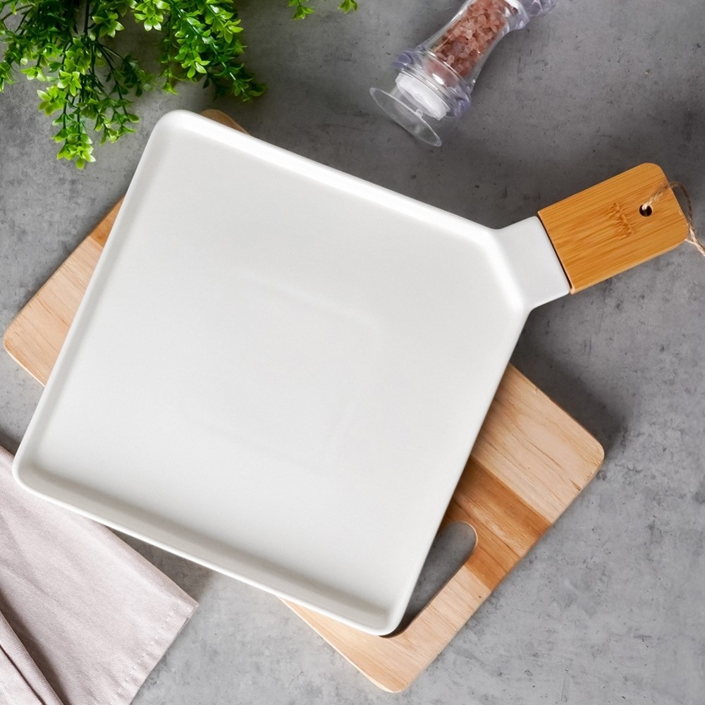 Πιατέλα Πορσελάνης Άσπρη 35x35cm Με Χερούλι Bamboo Terrestrial Nava 10-263-027 - 5