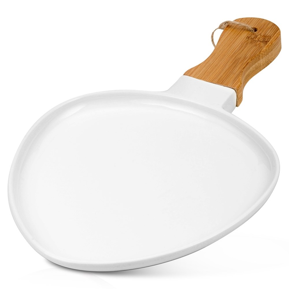 Πιατέλα Πορσελάνης Άσπρη 35x22cm Με Χερούλι Bamboo Terrestrial Nava 10-263-041 - 1