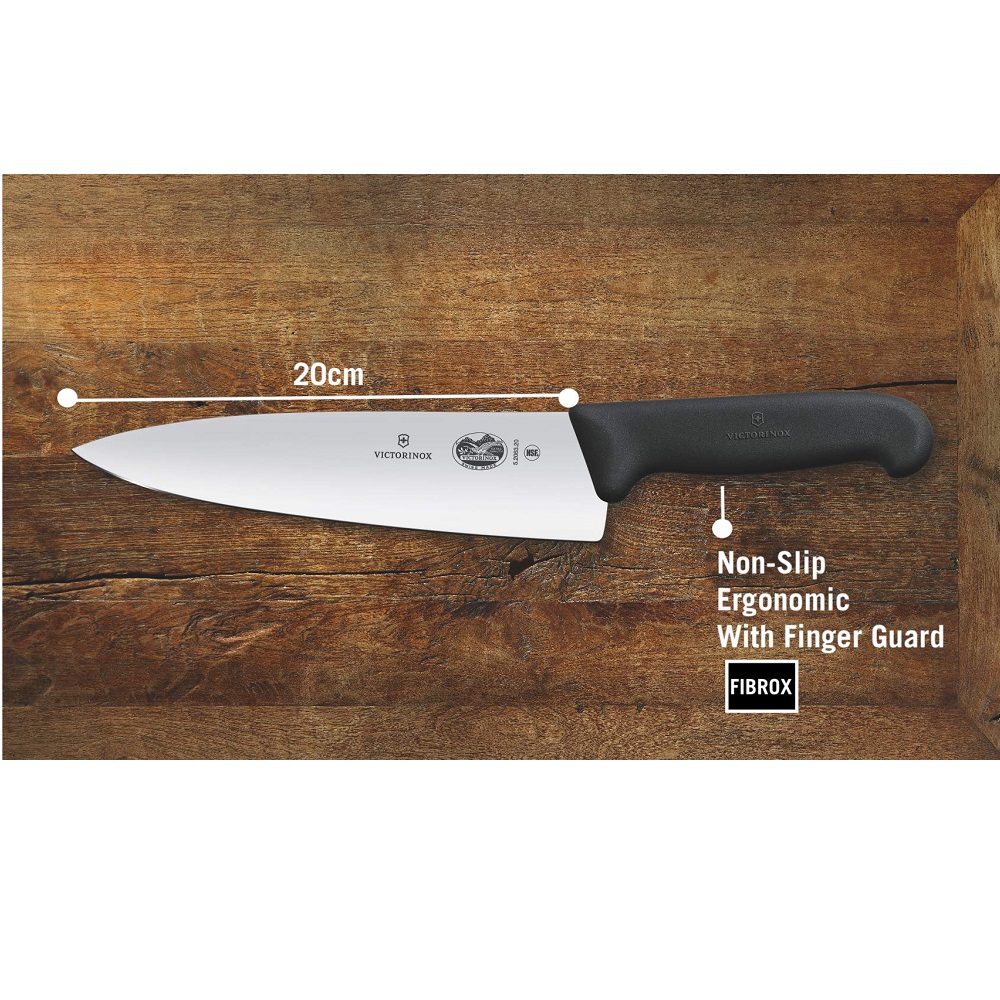 Μαχαίρι Chef 20cm Ανοξείδωτο Μαύρη Λαβή Fibrox Victorinox 5.2063.20 - 2