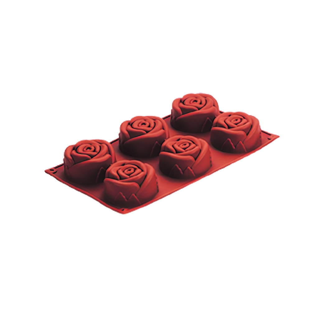 Καλούπι Ζαχαροπλαστικής Σιλικόνης 6 Θέσεων 115ml Σχήμα Τριαντάφυλλο 30×17.5×3.2cm Novatex 10-289