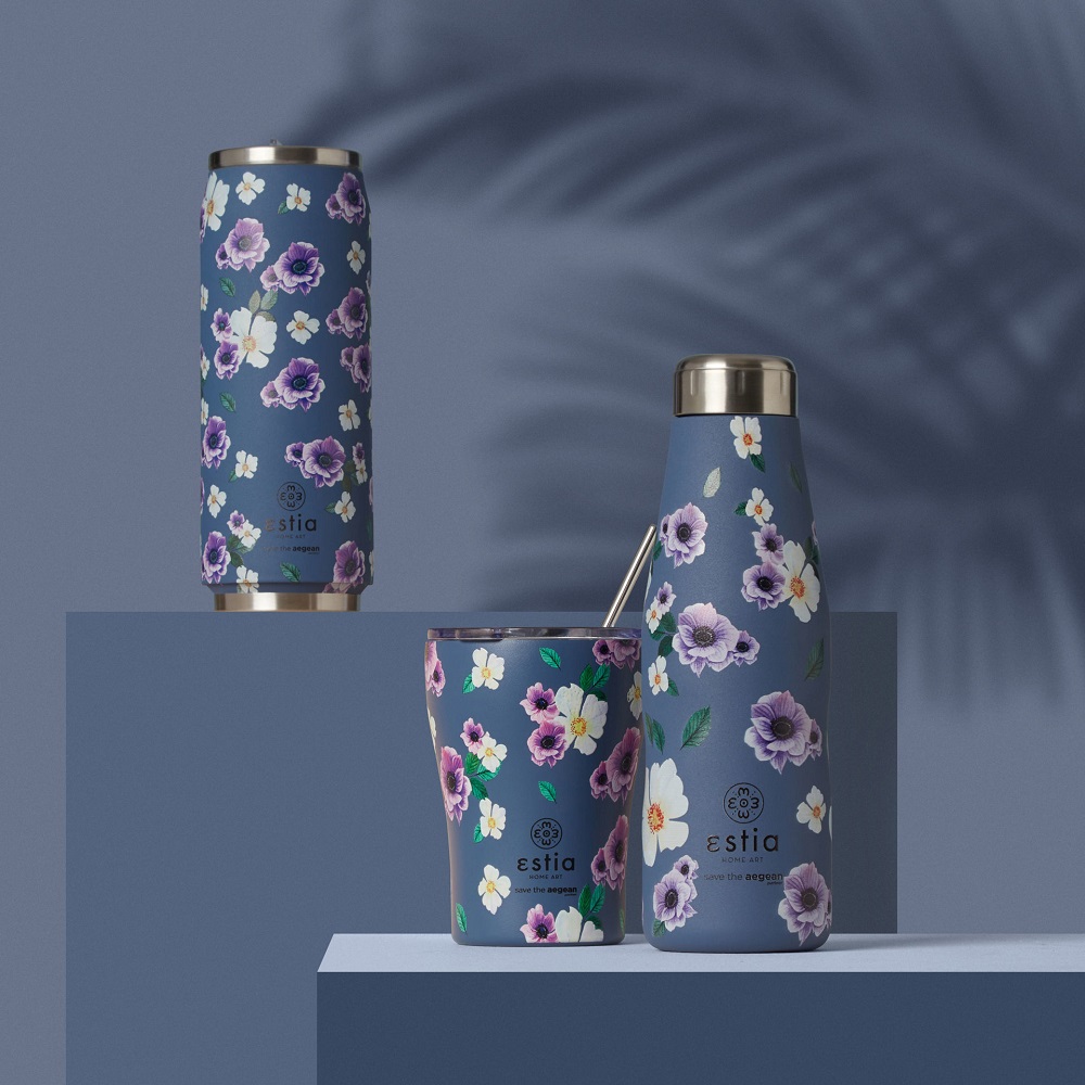 Ποτήρι Ισοθερμικό Garden Blue Διπλού Τοιχώματος Ανοξείδωτο 18/8 350ml Με Ανοξείδωτο Καλαμάκι & Βουρτσάκι Καθαρισμού Save the Aegean εstia Home Art 01-16883 - 5