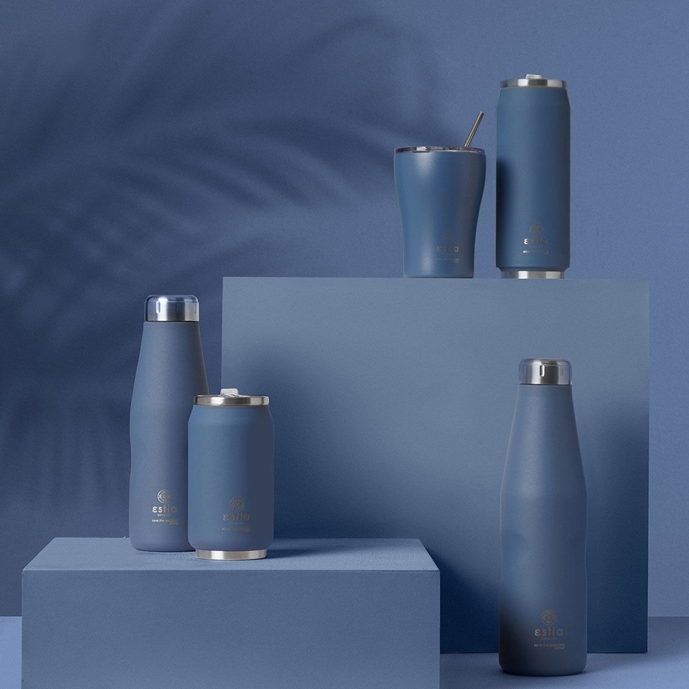 Ποτήρι Ισοθερμικό Denim Blue Διπλού Τοιχώματος Ανοξείδωτο 18/8 300ml Με Καλαμάκι Save the Aegean εstia Home Art 01-16838 - 5