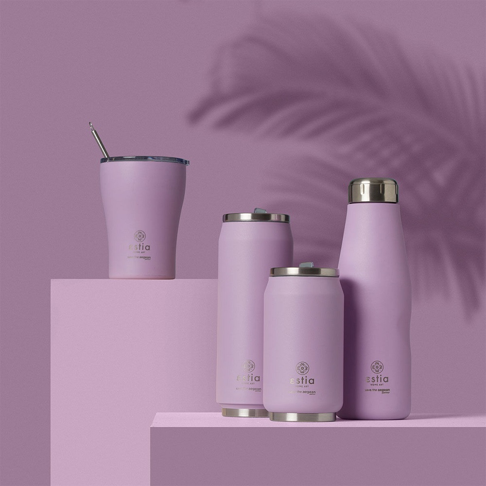 Ποτήρι Ισοθερμικό Lavender Purple Διπλού Τοιχώματος Ανοξείδωτο 18/8 300ml Με Καλαμάκι Save the Aegean εstia Home Art 01-16715 - 5