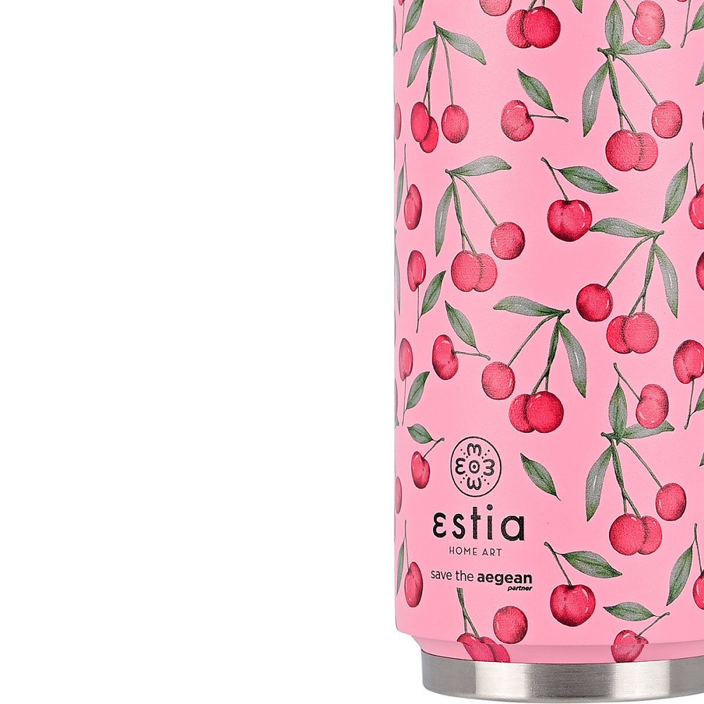 Ποτήρι Ισοθερμικό Cherry Rose Διπλού Τοιχώματος Ανοξείδωτο 18/8 500ml Με Καλαμάκι Save the Aegean εstia Home Art 01-16791 - 3