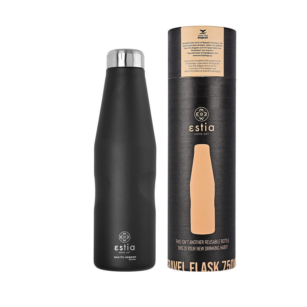 Μπουκάλι Ισοθερμικό Midnight Black Διπλού Τοιχώματος 750ml Ανοξείδωτο 18/8 Save the Aegean εstia Home Art 01-9816 - 