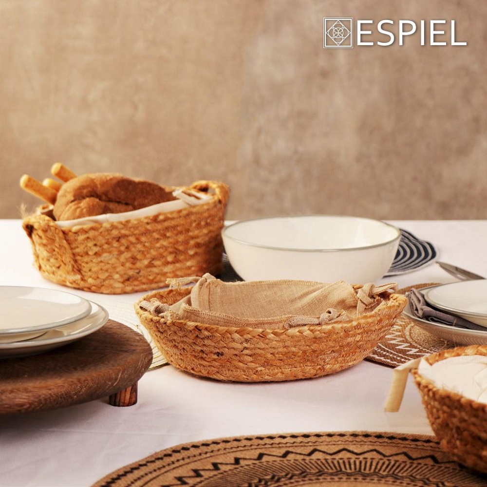 Ψωμιέρα Γιούτα Με Ύφασμα Μπέζ Στρογγυλό Φ24xH7cm Espiel AMN101 - 2