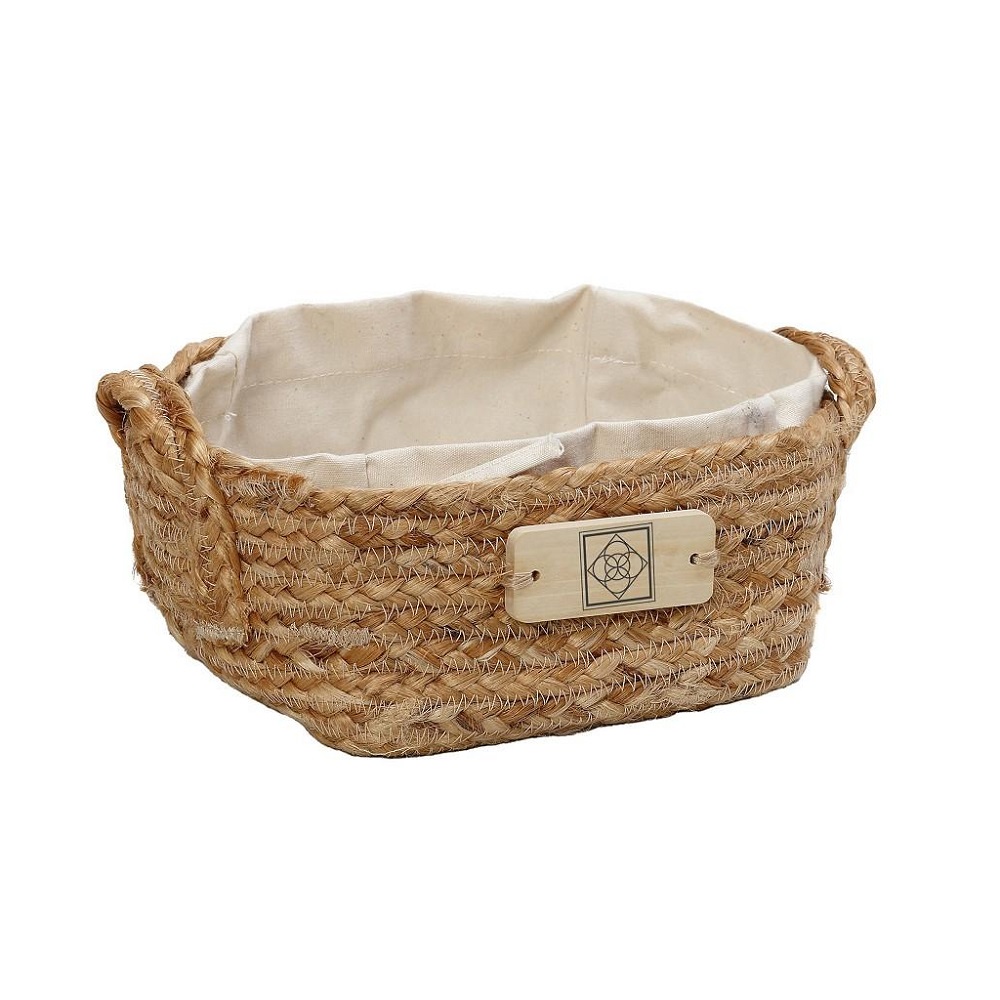 Ψωμιέρα Με Λαβές Γιούτα Με Ύφασμα Μπέζ Τετράγωνη 17x17xH9cm Espiel AMN105 - 