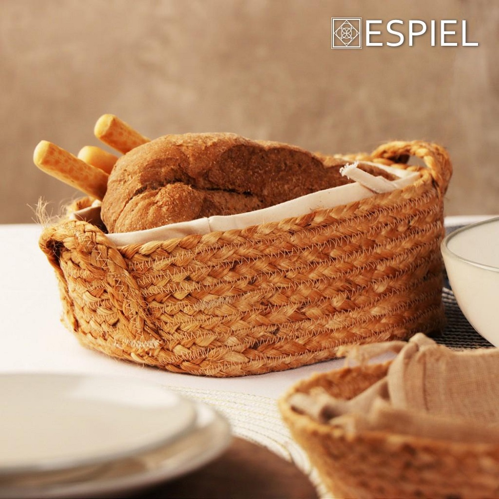 Ψωμιέρα Με Λαβές Γιούτα Με Ύφασμα Μπέζ Τετράγωνη 17x17xH9cm Espiel AMN105 - 2