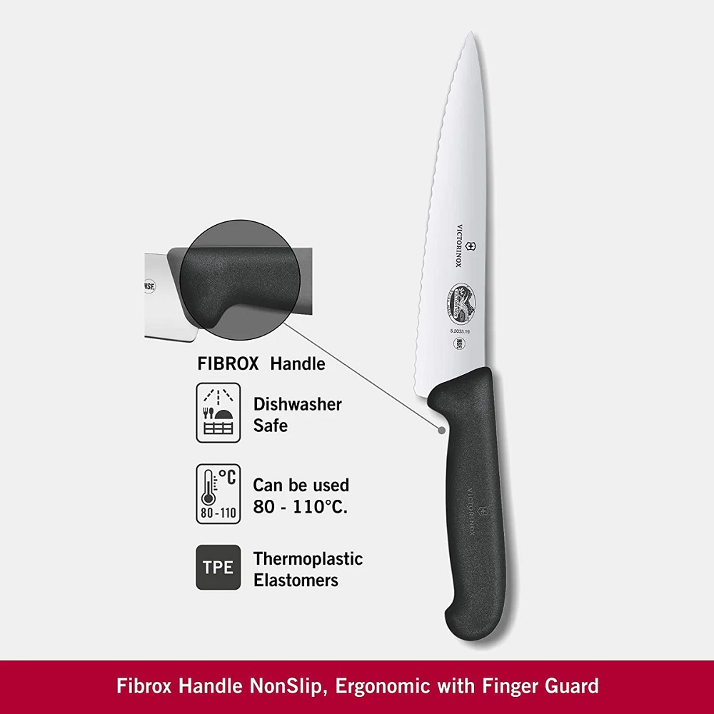 Μαχαίρι Chef Οδοντωτό 19cm Ανοξείδωτο Μαύρη Λαβή Fibrox Victroniox 5.2033.19 - 2