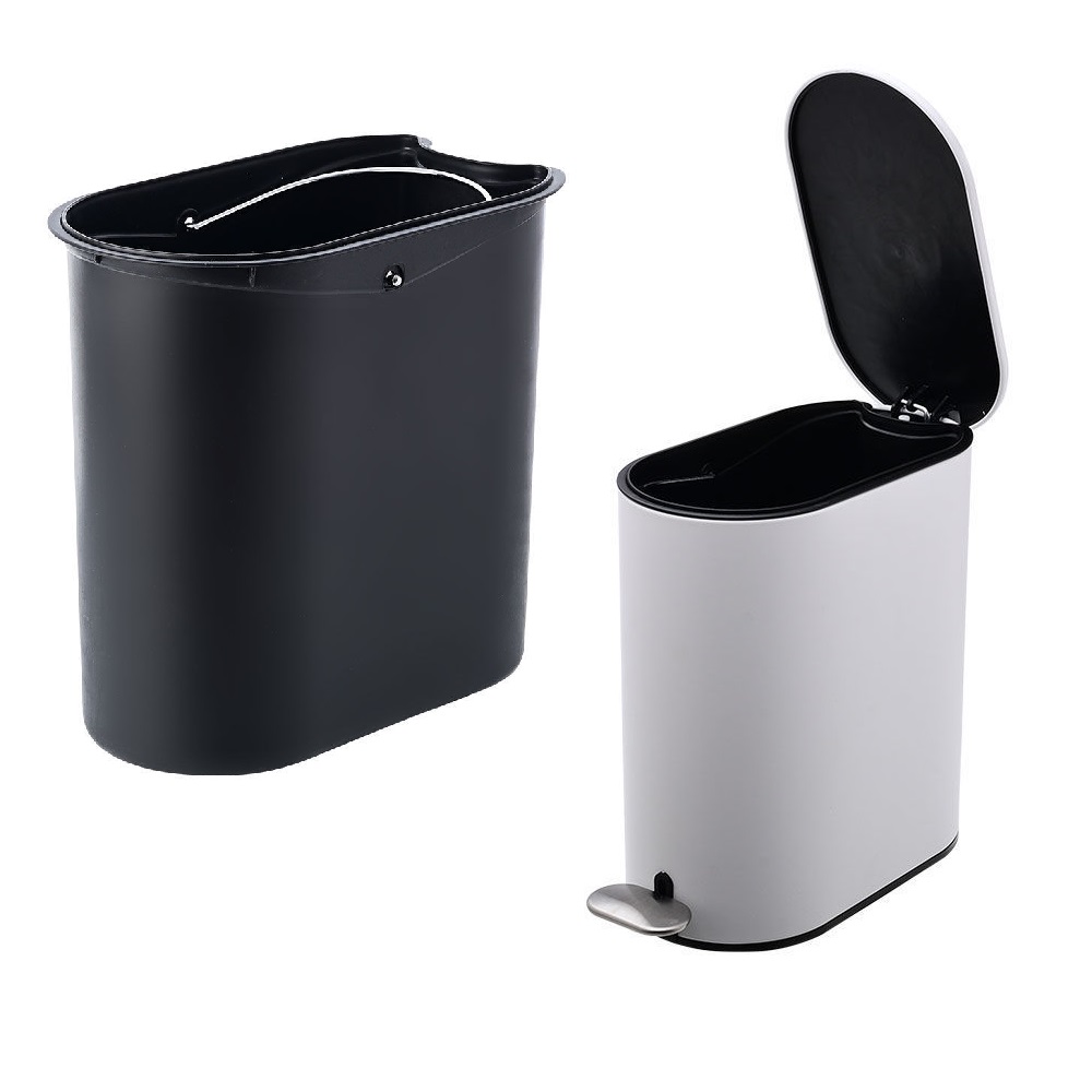 Χαρτοδοχείο Μπάνιου Μεταλλικό Slim Οβάλ Soft Close 5Lt Λευκό Ματ εstia Home Art 02-14575 - 4