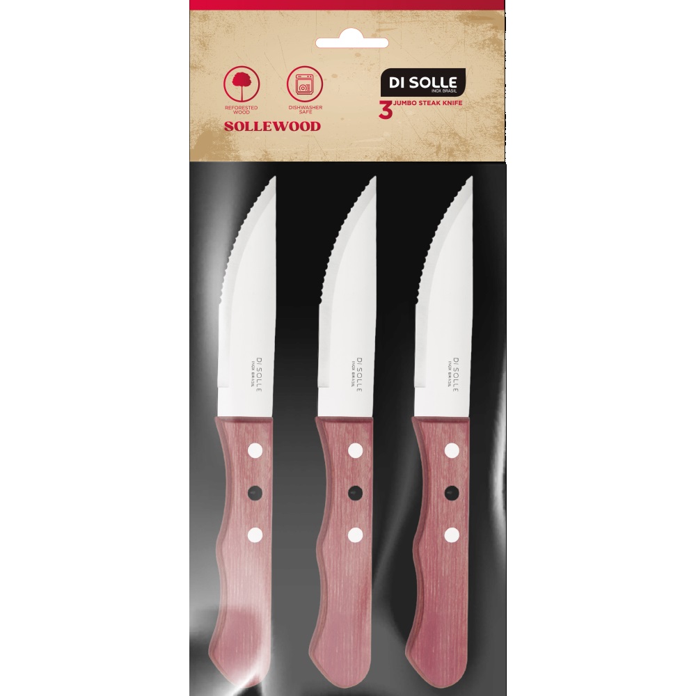 Μαχαίρι Steak Jumbo Οδοντωτό 11,8cm Με Ξύλινη Λαβή Sollewood (3 Τεμάχια) GTSA 44-0806 - 