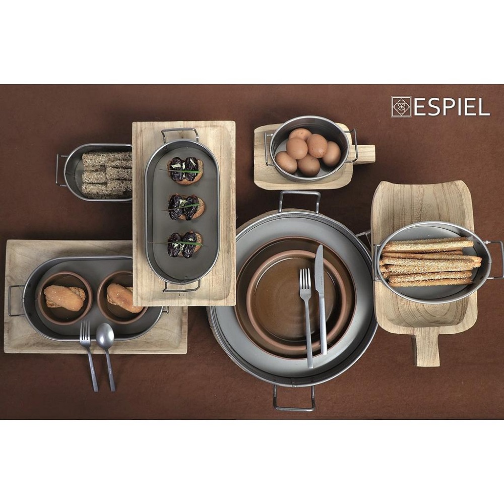 Δίσκος Οβάλ Μεταλλικός Λαδί Με Λαβές 41x21xH4,5cm Large Industrial Espiel TEM204 - 5