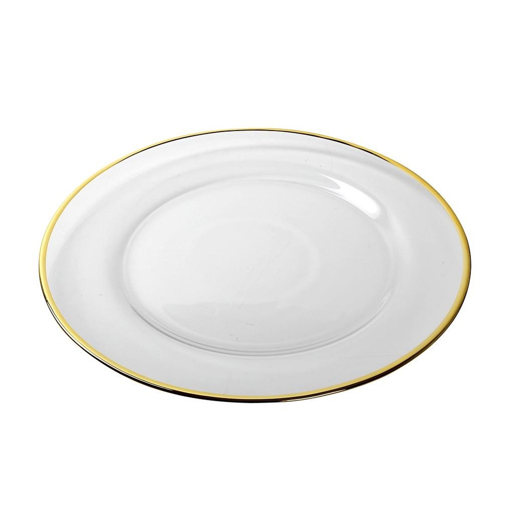 Πιάτο Παρουσίασης / Σουπλά Γυάλινο Διαφανές με Χρυσό Χείλος Ø33 cm ESPIEL SUP106K4 - 