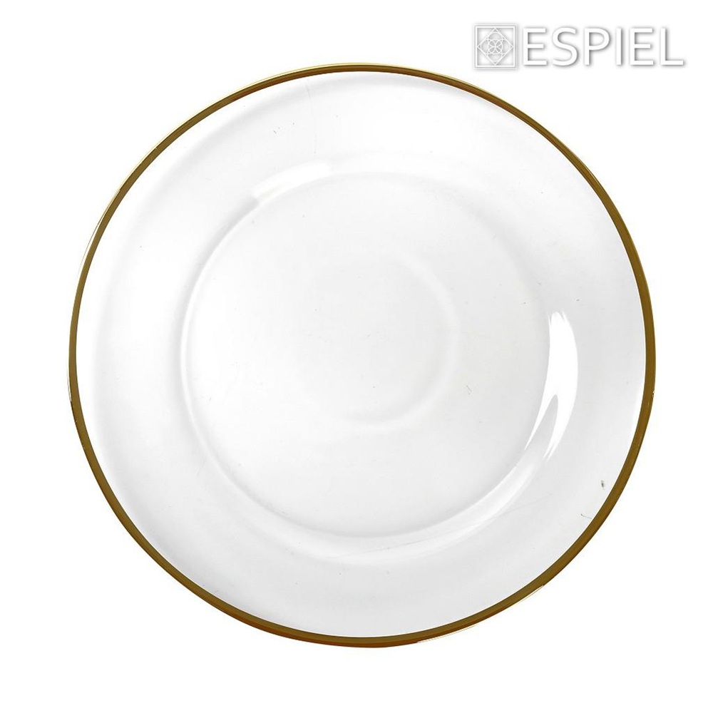 Πιάτο Παρουσίασης / Σουπλά Γυάλινο Διαφανές με Χρυσό Χείλος Ø33 cm ESPIEL SUP106K4 - 2