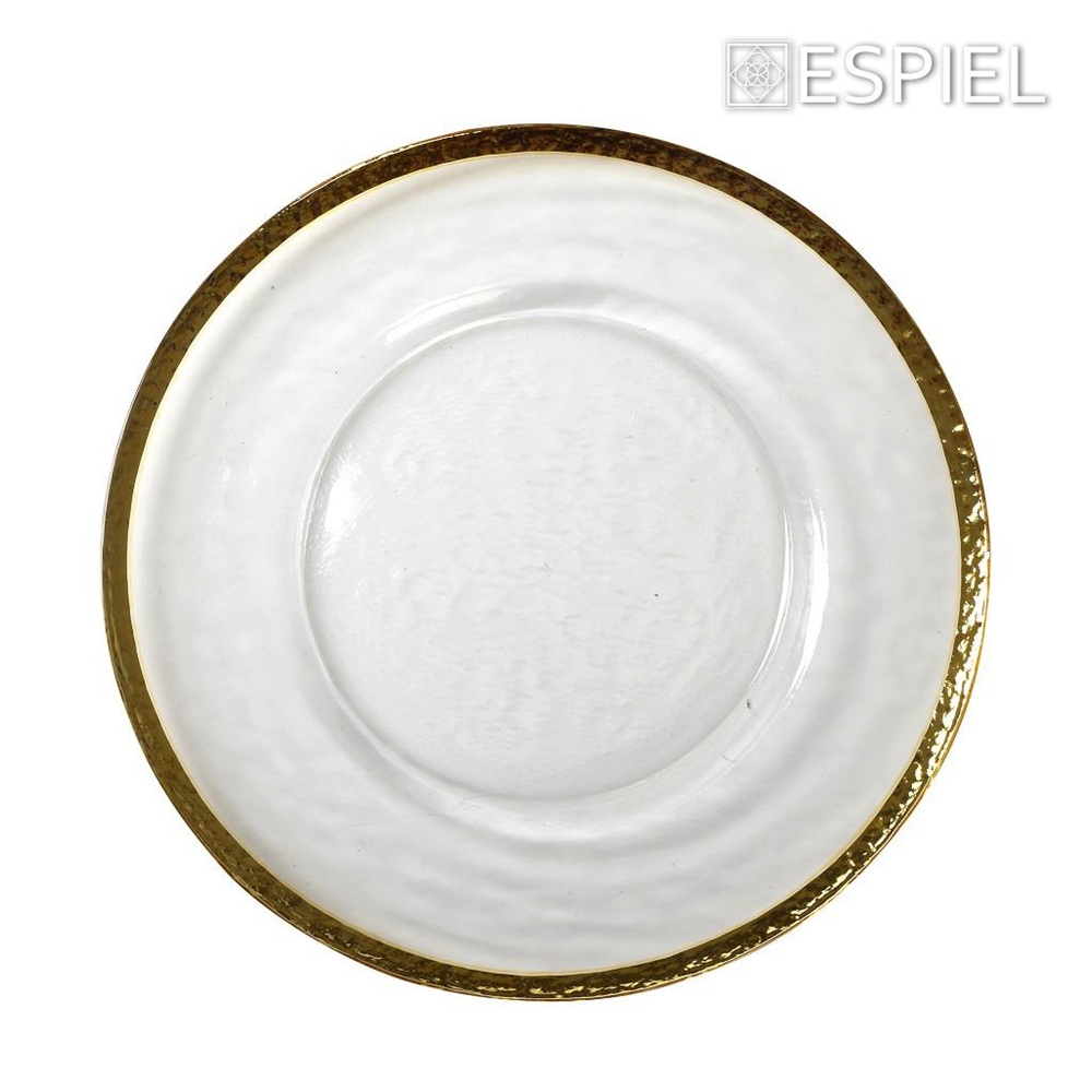 Πιάτο Παρουσίασης / Σουπλά Γυάλινο Διαφανές με Χρυσό Χείλος Ø33 cm ESPIEL SUP109K4 - 2