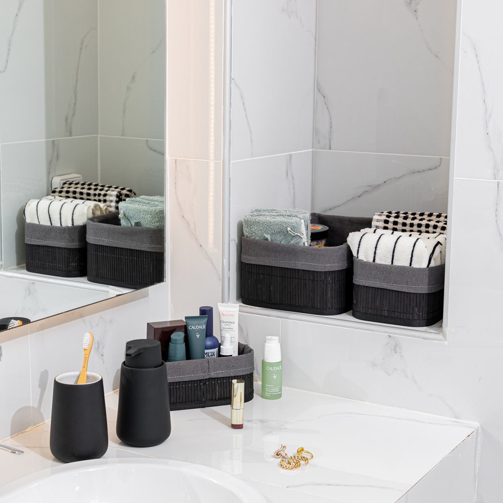 Καλάθι Οργάνωσης Μαύρο Με Εσωτερική Επένδυση 24,5x15xH10cm Bamboo Essentials εstia Home Art 02-19686 - 4