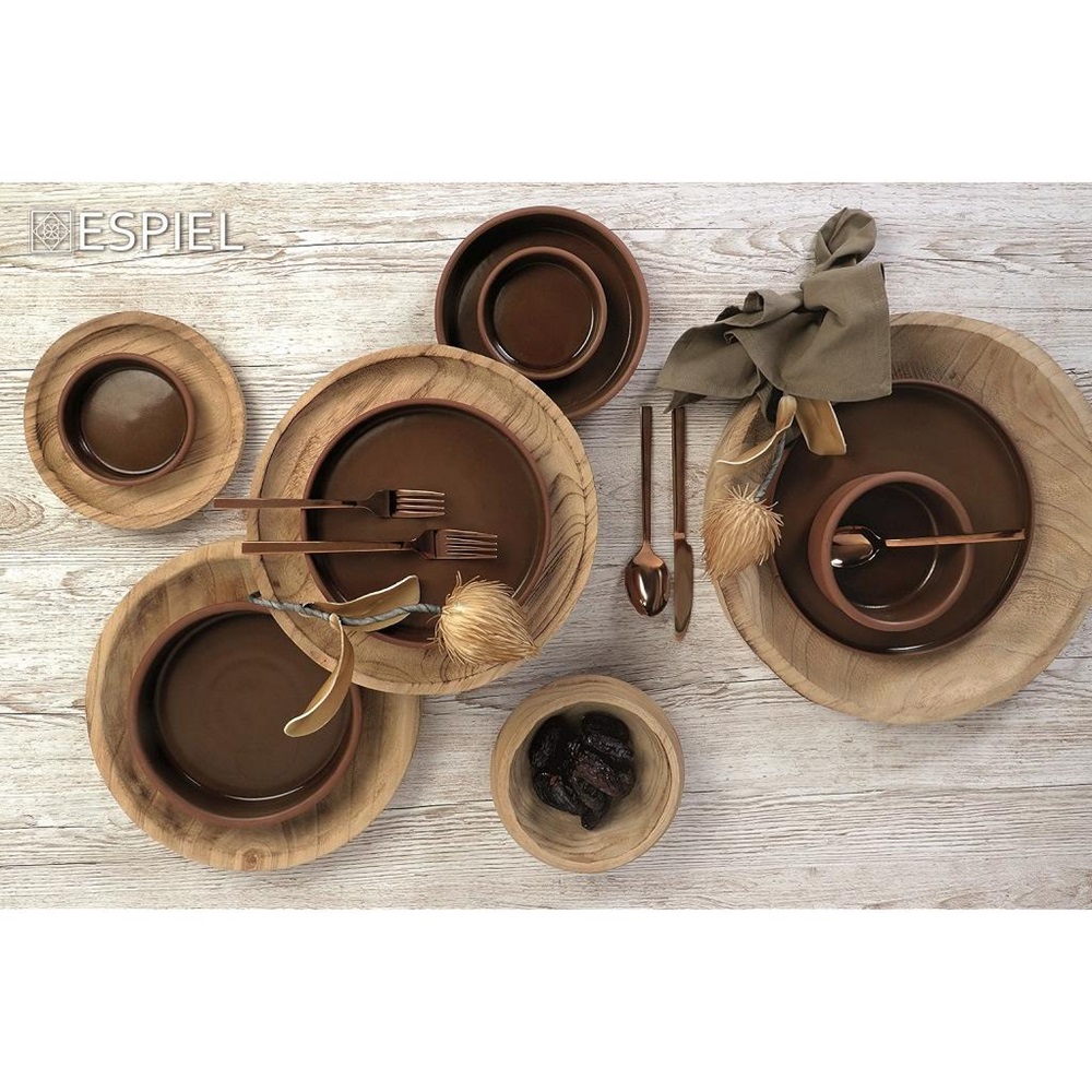 Μπολάκι Ρηχό Stoneware Στρογγυλό Καφέ 180ml Φ12xH2,5cm Aida Espiel HEV203 - 2