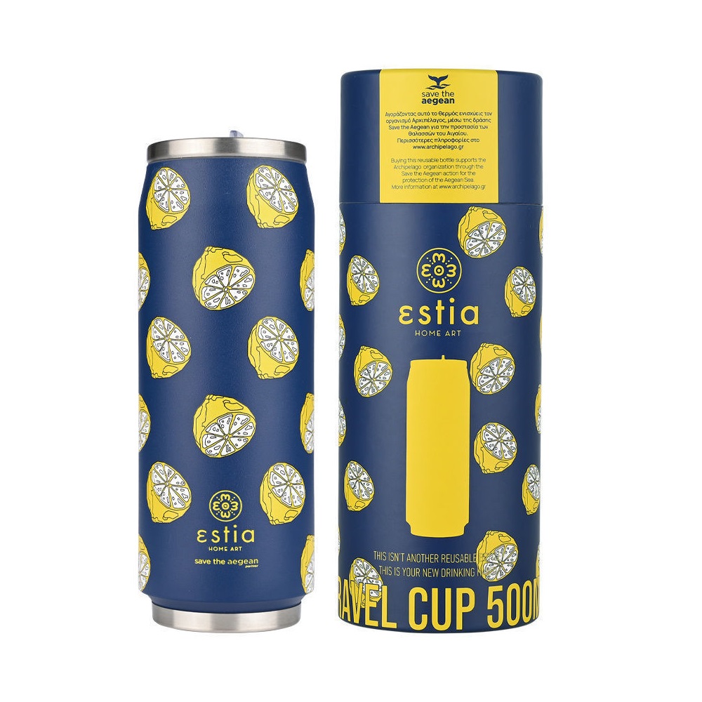 Ποτήρι Ισοθερμικό Citrus Infusion Διπλού Τοιχώματος Ανοξείδωτο 18/8 500ml Με Καλαμάκι Save the Aegean εstia Home Art 01-22693 - 