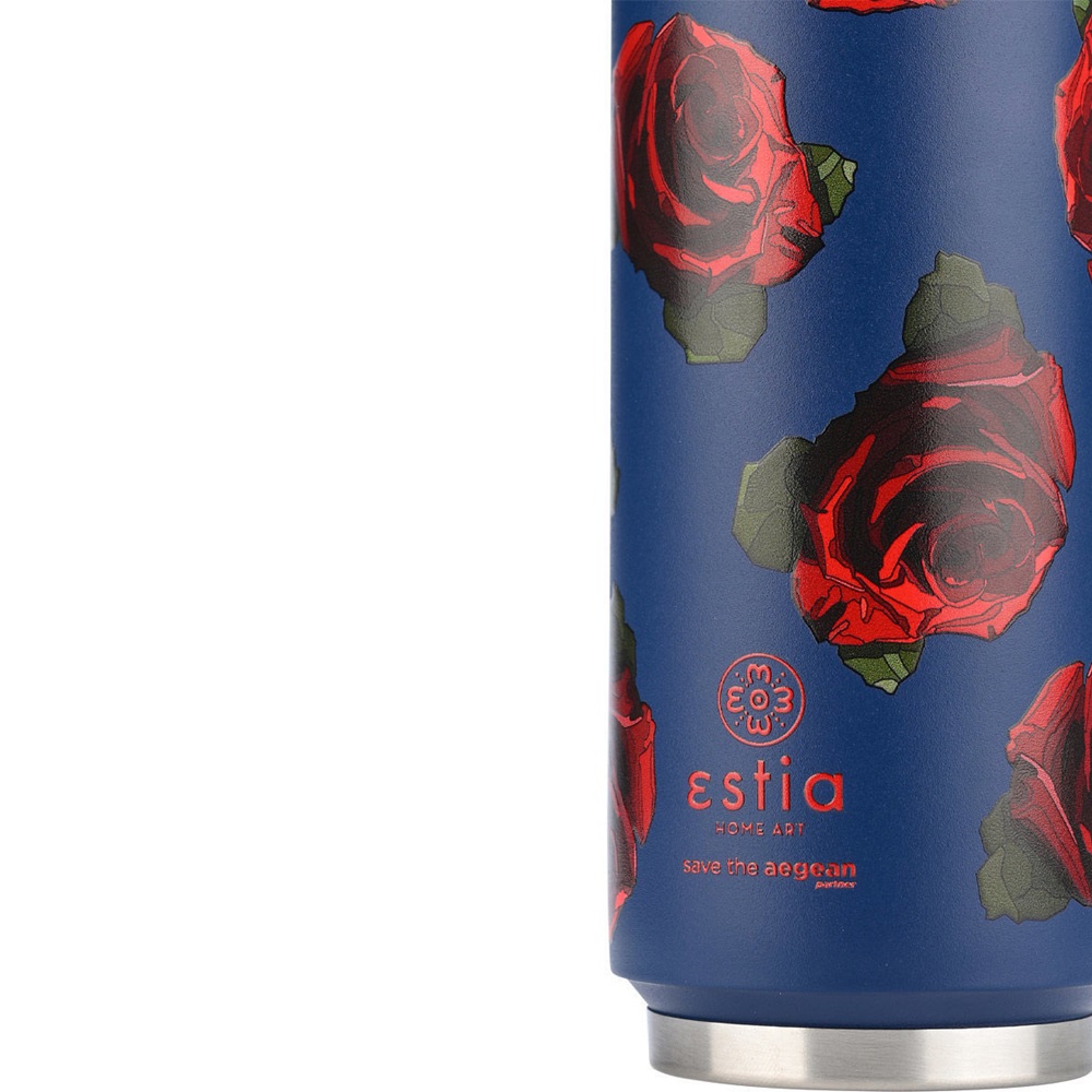 Ποτήρι Ισοθερμικό Electric Roses Διπλού Τοιχώματος Ανοξείδωτο 18/8 500ml Με Καλαμάκι Save the Aegean εstia Home Art 01-22709 - 3